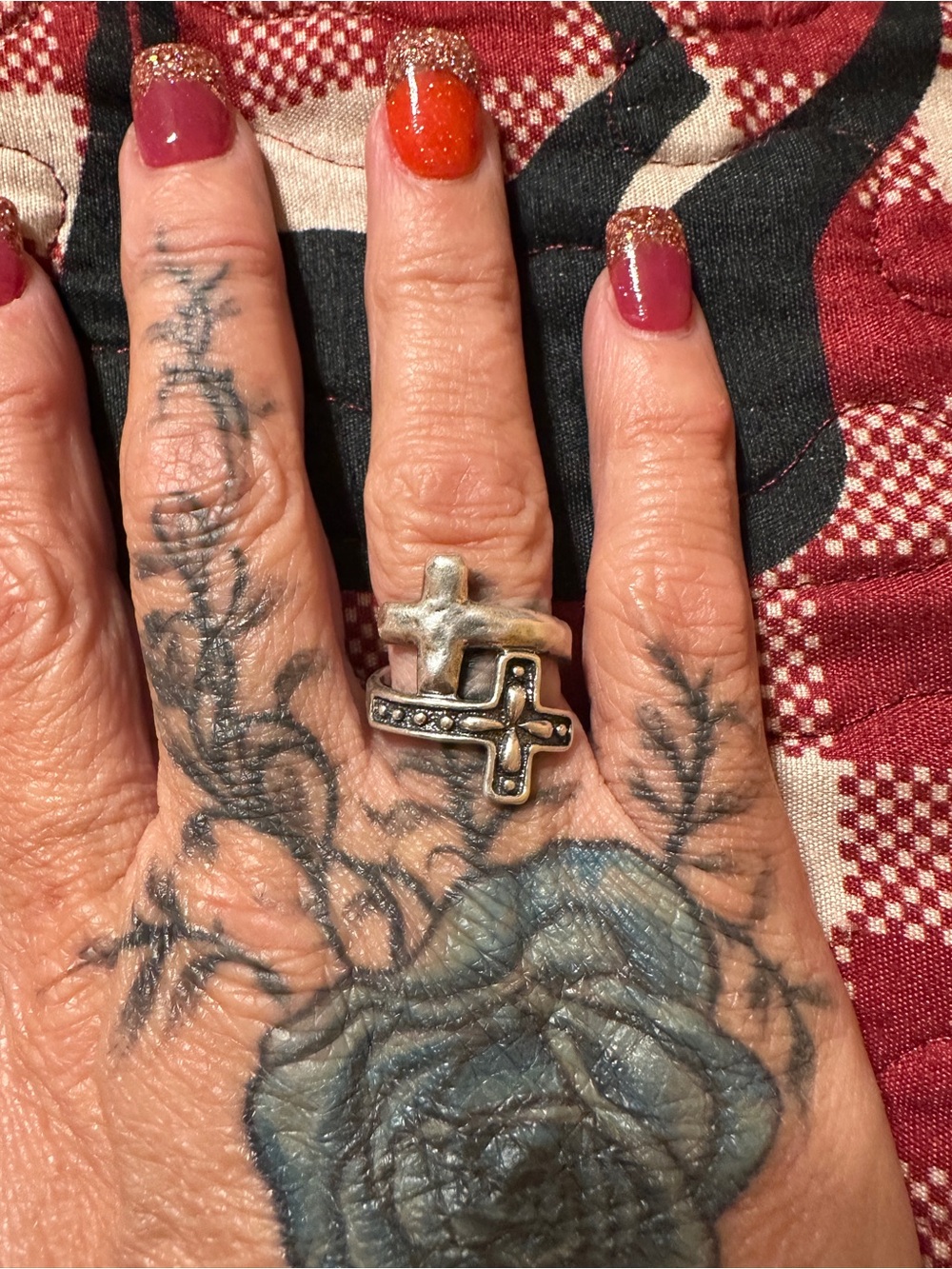 Double Cross Silver Ring in Silver